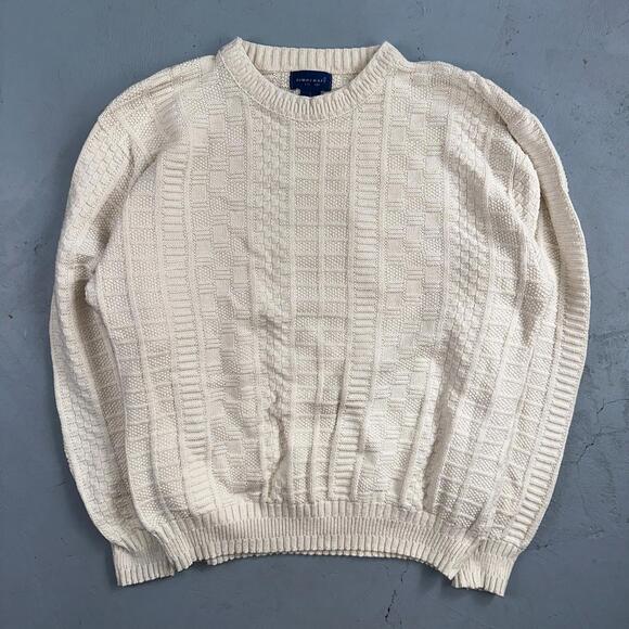Towncraft Other - Towncraft VTG 80s 100% Cotton Made In USA Ivory Square Knit Sweater Sz L
